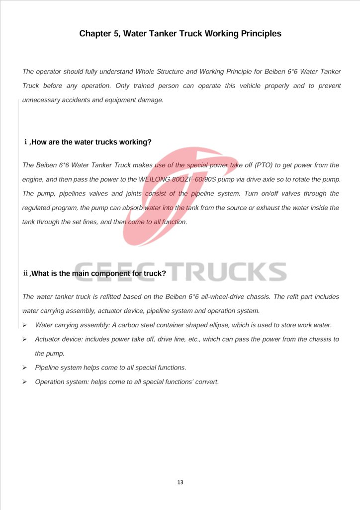beiben water truck manual