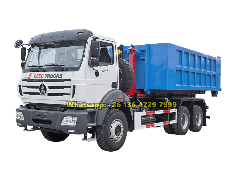 beiben 6x4 drive hooklift trash truck