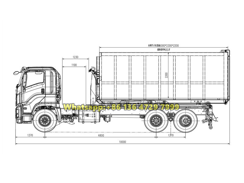 Beiben 6×4 hook loader garbage truck drawing