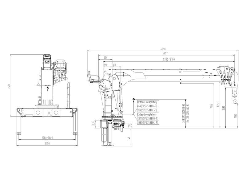 Palfinger SPS25000 crane dimensions