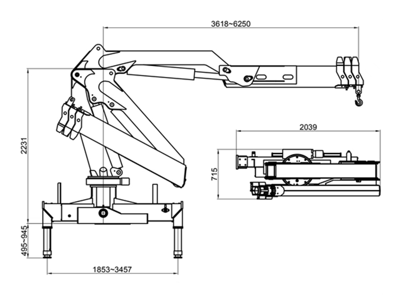 Beiben 6×6 truck with 4-ton knuckle crane