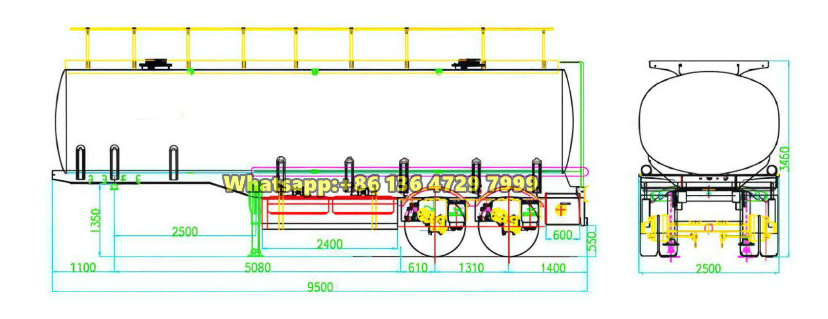 2-axle fuel tanker trailer drawing