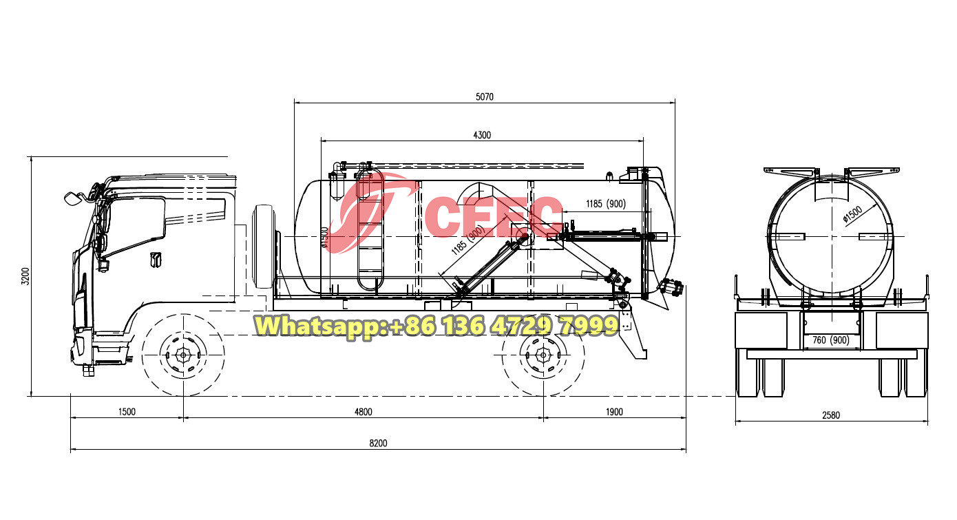Beiben 4×4 vacuum tank truck drawing