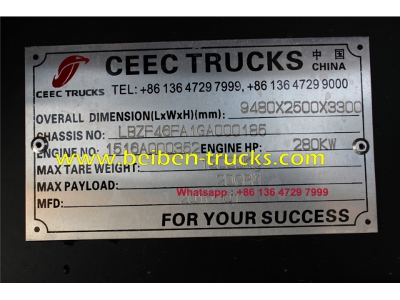 Beiben NG80B 6x4 5000 gallon water tank truck manufacturer